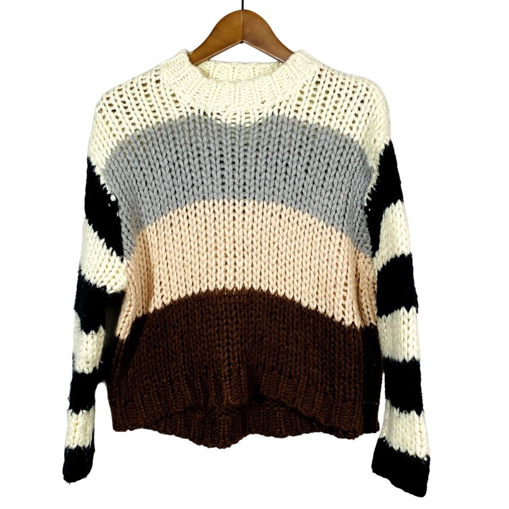 Volcom Open Knit Crop Sweater Long Sleeve Stripe Casual - XS